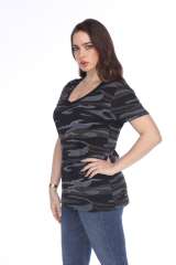 4003C Junior's Camo Print V-Neck Tee