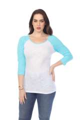 6054 Juniors Boat Neck 3/4 Sleeve Cotton Slub Raglan