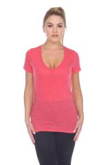 3803 Junior's Short Sleeve Poly Linen Deep V Neck Tee