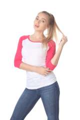 6054 Juniors Boat Neck 3/4 Sleeve Cotton Slub Raglan