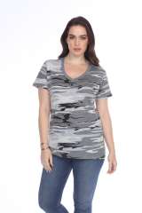 4003C Junior's Camo Print V-Neck Tee