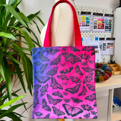 Full-color printed canvas shopping bag with a zipper