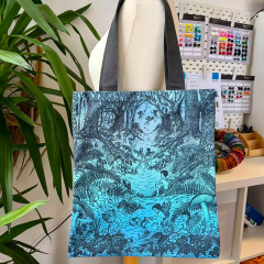 Full-color printed canvas shopping bag with a zipper