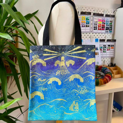 Full-color printed canvas shopping bag with a zipper