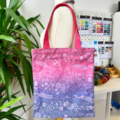 Full-color printed canvas shopping bag with a zipper