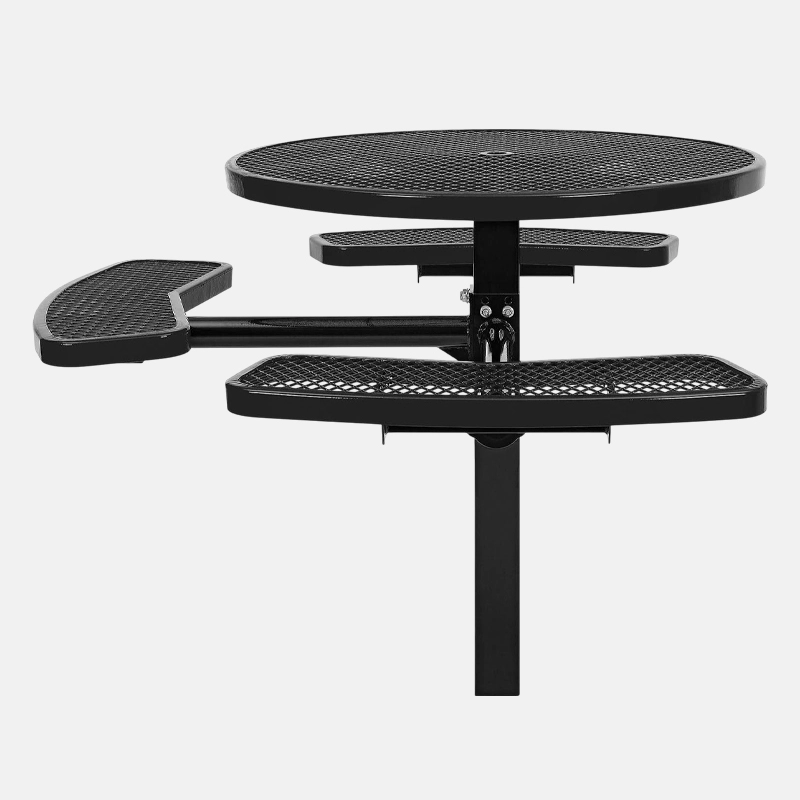 46-inch black round ADA picnic table with wheelchair-accessible seating