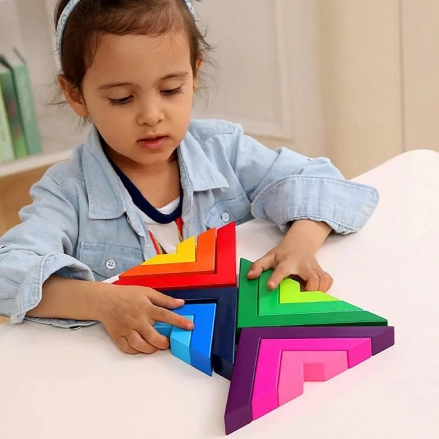 13-Pcs Colorful Stacker Triangle Square Building Block Set