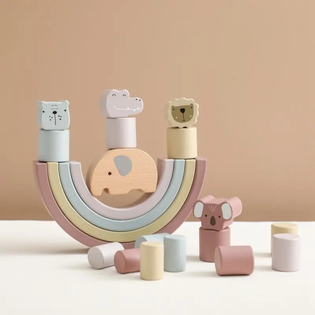 Silicone rainbow and elephant animal stacking toys