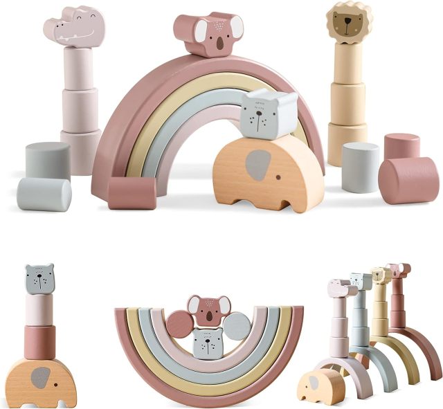 Silicone rainbow and elephant animal stacking toys