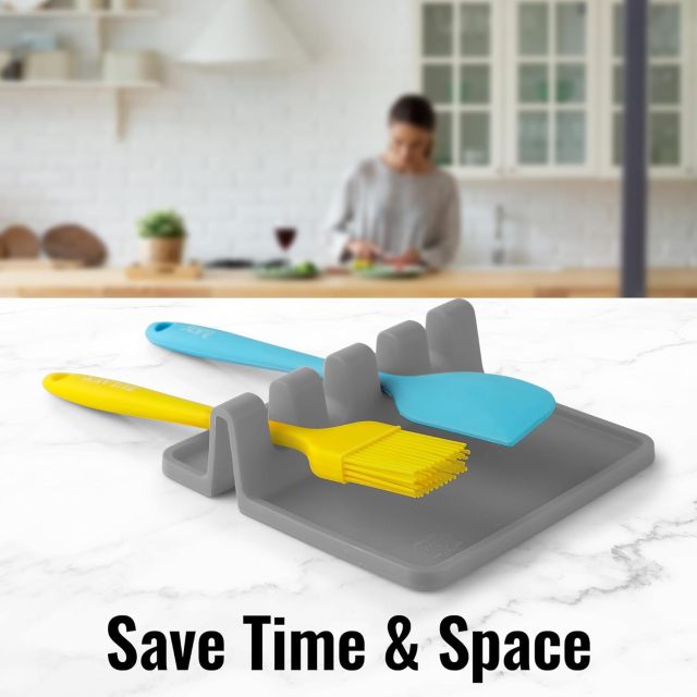 Silicone Utensil Rest with Drip Pad for Multiple Utensils