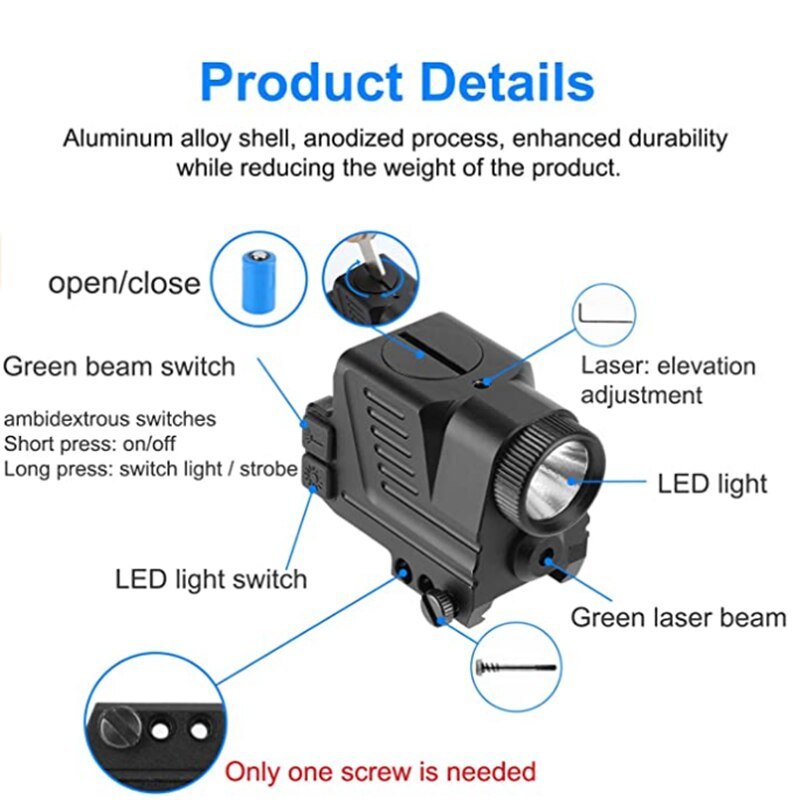 500Lumens Weapon Light GreenLaser Combo Tactical Flashlight Hunting Laser Sight For Glock17,Glock19 Pistol With Picatinny