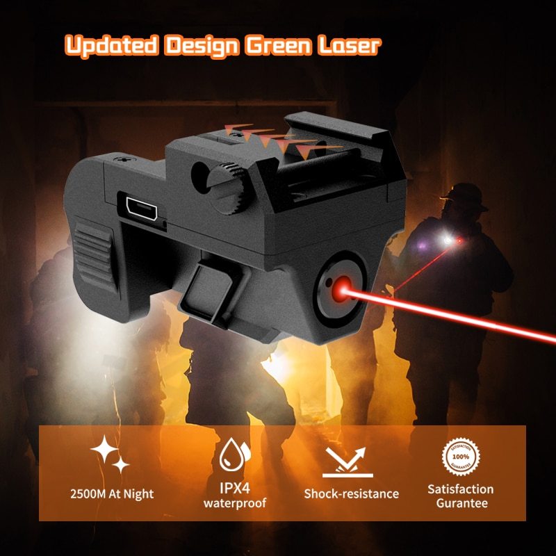 Green/Red Laser Sight USB Rechargeable for Picatinny Weaver Rail Mount for Pistol,Handgun Airsoft Green Laser Hunting