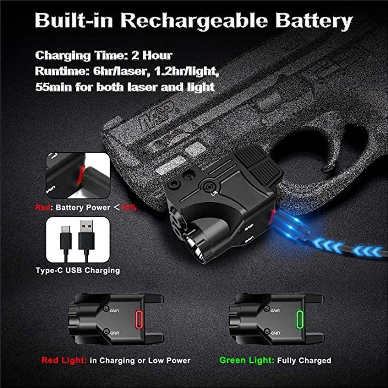 Tactical 800 Lumens Flashlight With Green&Red Laser Sight Combo for Gun Compact Laser Sight for Pistol Glock