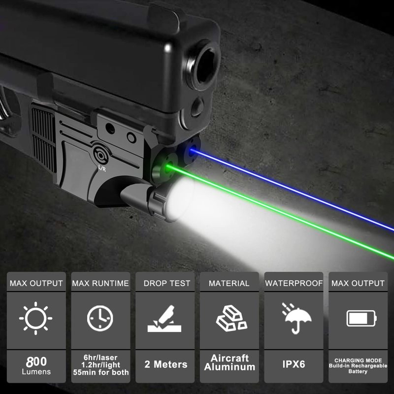 800Lumens Tactical Flashlights Blue&Green Laser Sight Combo Weaponlight For Pistol Airsoft  Accessorie Weapon glock 17 ,
