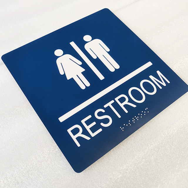 Braille Restroom Sign - Blue Bathroom Sign with Double Sided Sticky Tape
