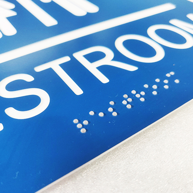 Braille Restroom Sign - Blue Bathroom Sign with Double Sided Sticky Tape