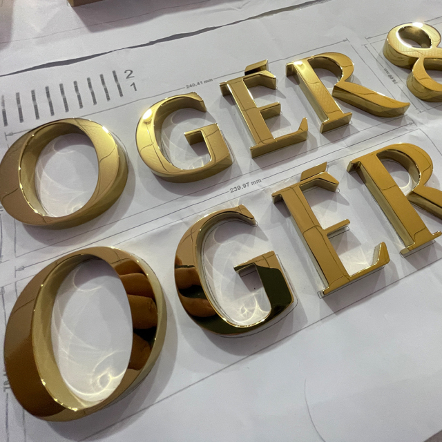 Custom Mirror Gold 3D Building Signs Electroplated color signs letters