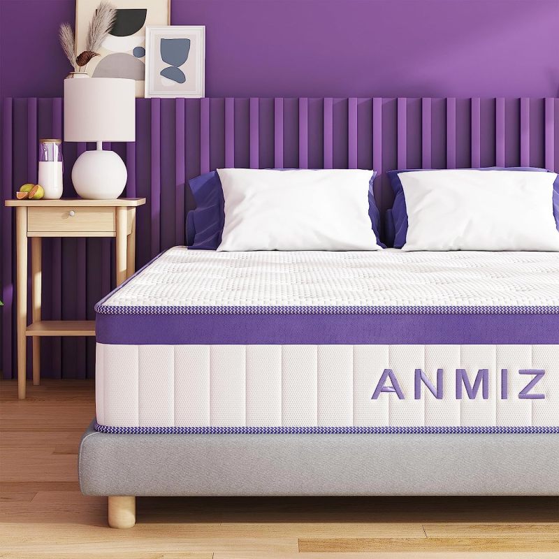 ANMIZ Twin Mattress, 10 inch Hybrid Mattress with Gel Memory Foam, Medium Firm Mattress Twin Size, Purple Mattress in a Box for Sleep Supportive &amp; Pressure Relief (39" X 75" X 10.5")