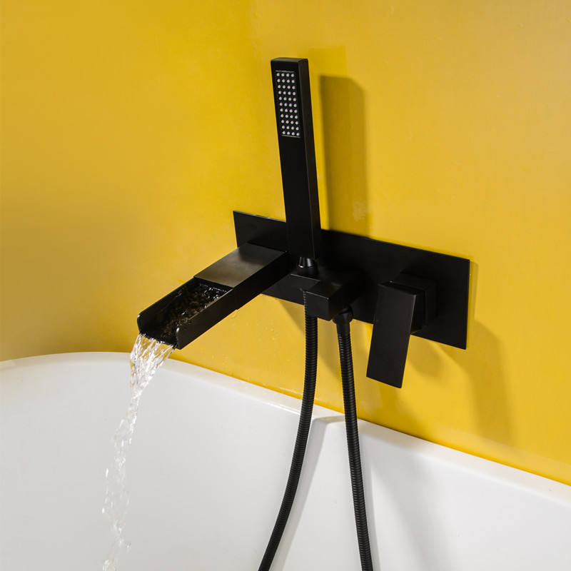 Waterfall Bathtub mixer brass wall black shower double function bathtub faucet set wall mounted bath shower faucet Chrome Black