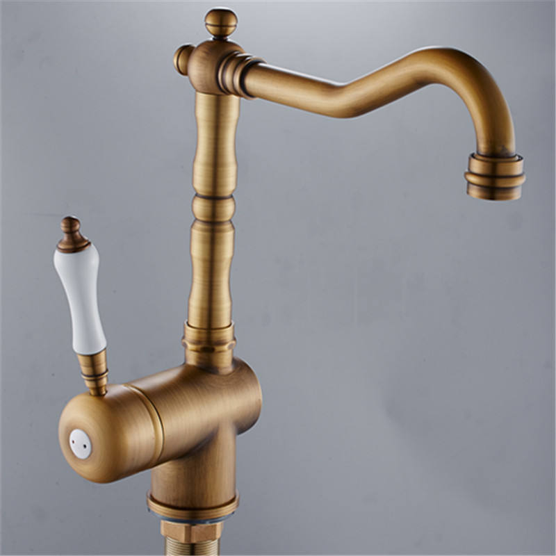 Kitchen Faucet Vintage Style Antique Brass Body Ceramic Handle Kitchen Sink Faucet Washbasin Mixing Faucet