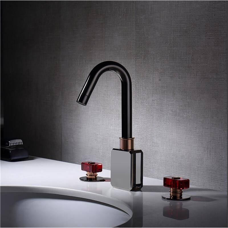 Bathroom Widespread Sink Faucet Double Glass Handle Solid Brass