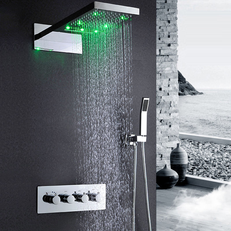 22 inch LED Thermostatic Shower Set Rain And Waterfall Shower Head Water Saving Hand Shower Valve Waterfall SPA