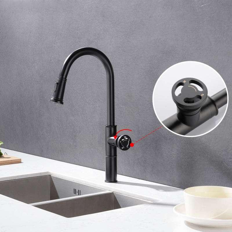 Retro Industrial Style Matte Black Kitchen Pull out Faucet