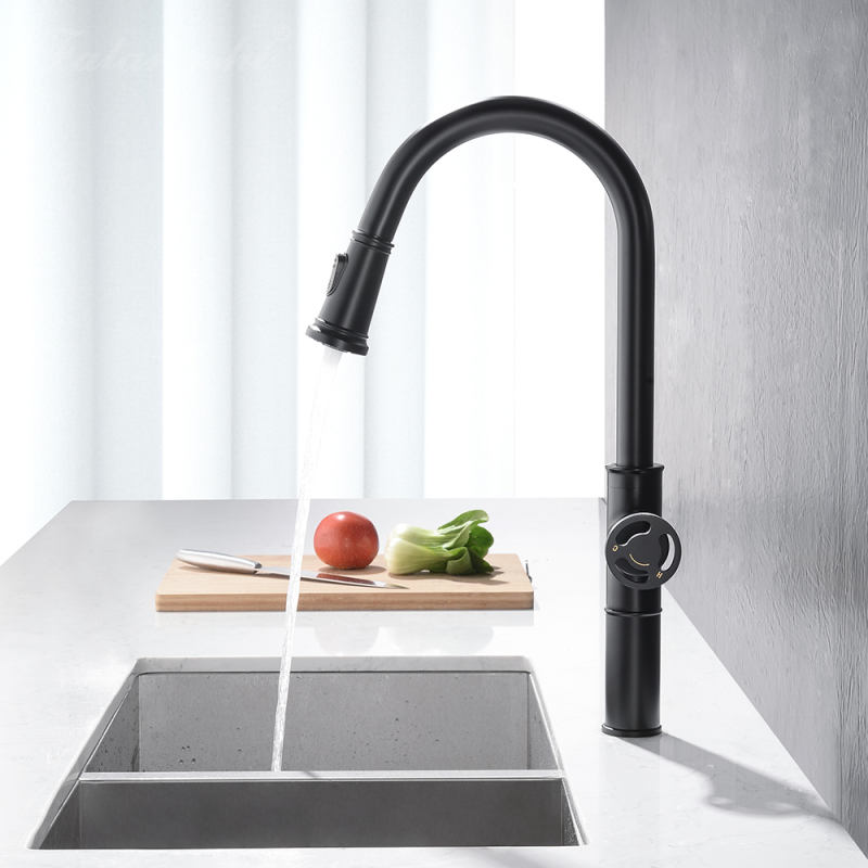 Retro Industrial Style Matte Black Kitchen Pull out Faucet