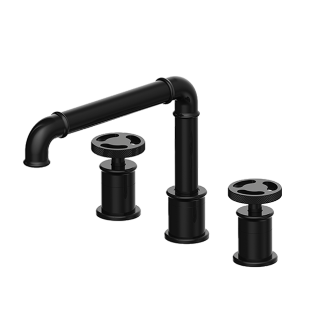 Industrial Pipe Matte Black Bathroom Widespread Sink Faucet Double Handles