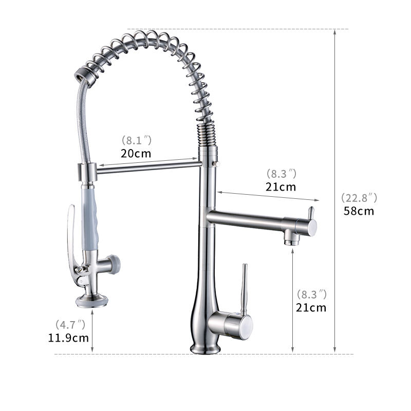Pull Down Pre-rinse Spring Sprayer Brush Nickle  Kitchen Sink Faucet with Deck Plate Solid Brass