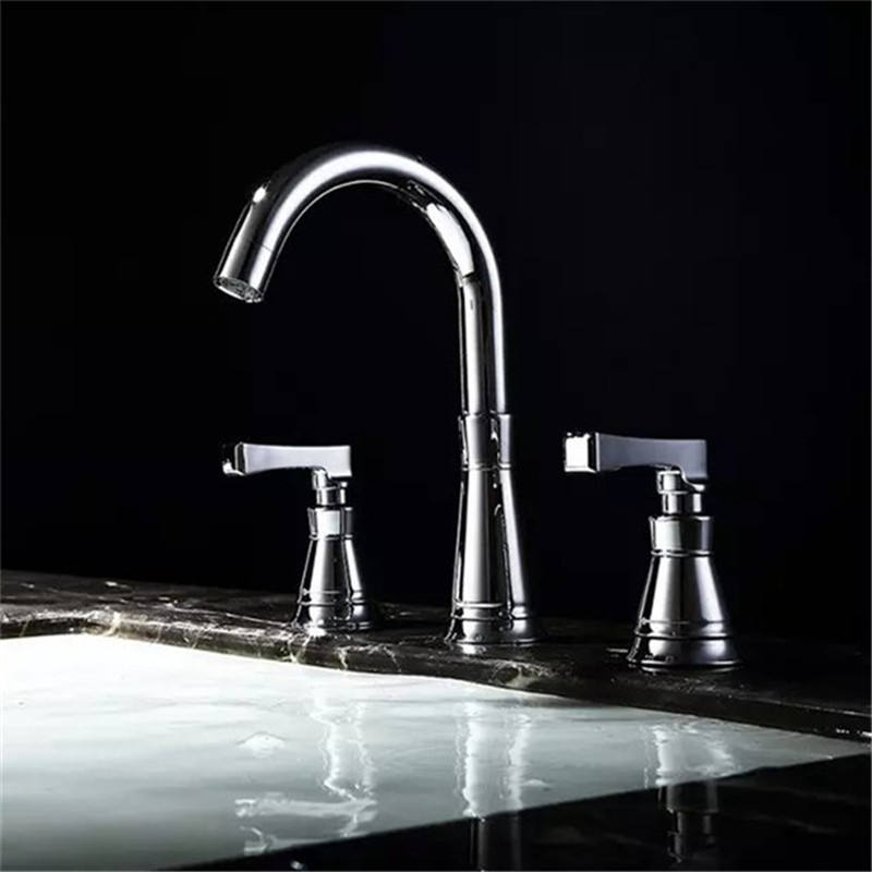 Bathroom large basin faucet gold brass sink mixer faucet cold hot double handle 3 hole deck mount