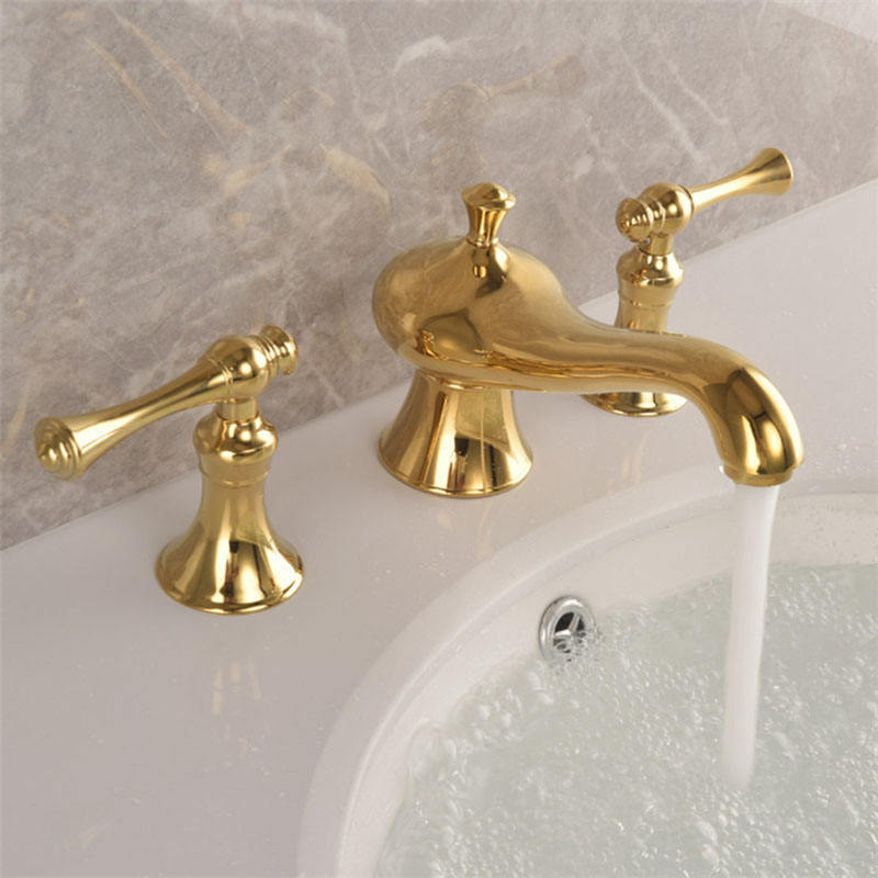 Luxury Gold Bathroom Sink Faucet Magic Light Design 2 Handle 3 hole