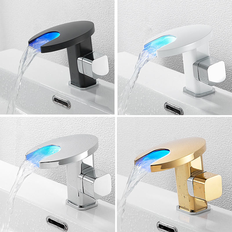 Bathroom Waterfall LED Faucet Sink Waterfall Brass Basin Faucet Bathroom Faucet Deck Mounted Basin Sink Faucet