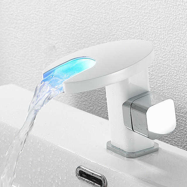 Bathroom Waterfall LED Faucet Sink Waterfall Brass Basin Faucet Bathroom Faucet Deck Mounted Basin Sink Faucet