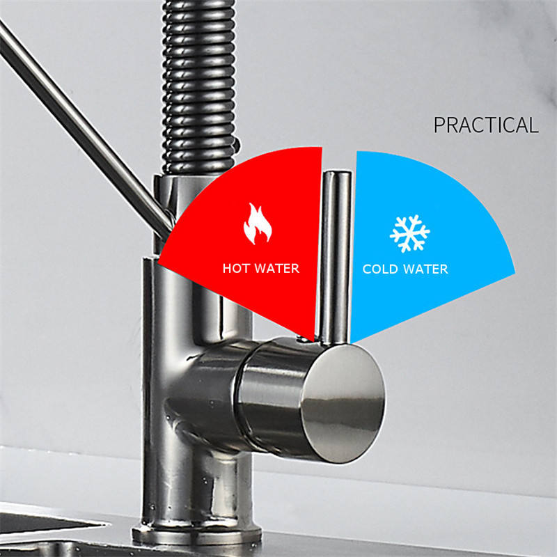Brushed silver kitchen faucet Deck mixer faucet 360 degree rotating water flow nozzle Kitchen sink hot and cold faucet