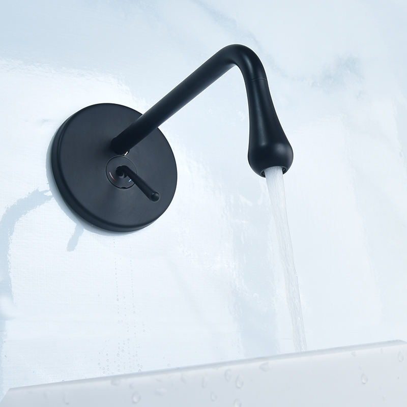 Single Handle 1-Hole Solid Brass Modern Wall-Mount Bathroom Sink Faucet