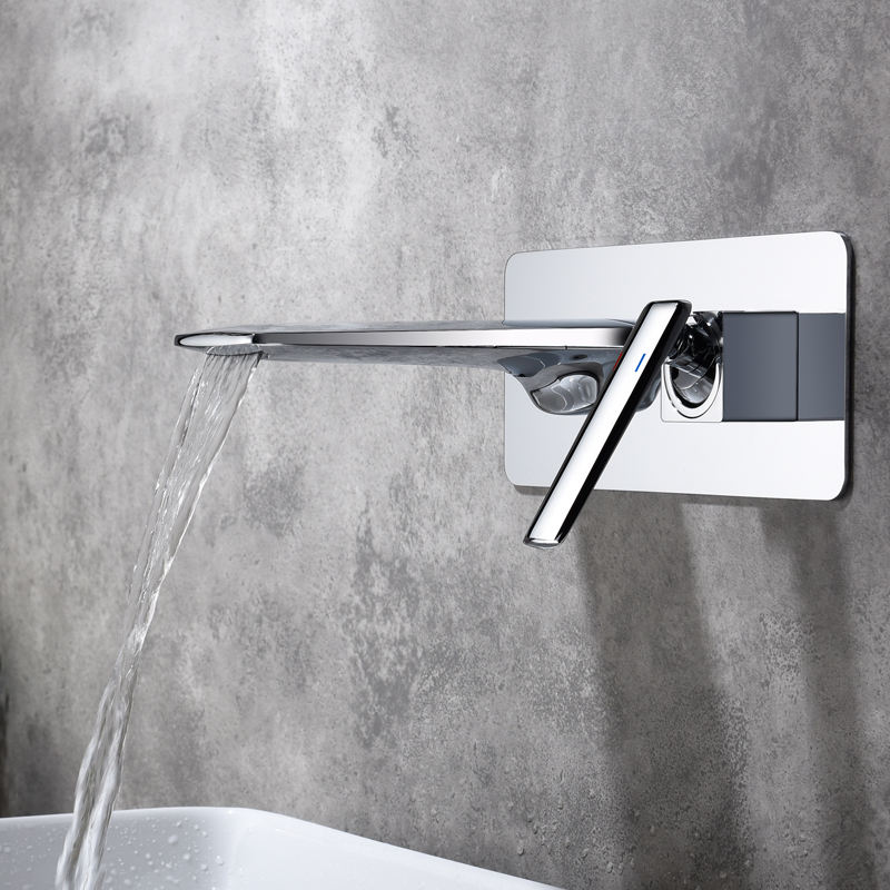 Contemporary Single Handle Wall Mounted Solid Brass Bathroom Sink Faucet