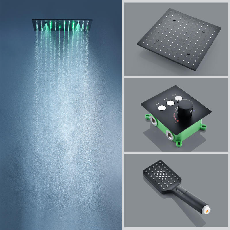 Matte black SPA massage rain shower faucet set thermostatic valve shower panel