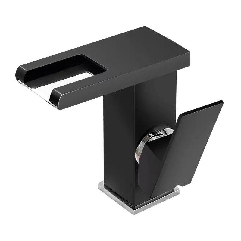 Modern LED Waterfall Single Handle Brass Faucet Single Hole for Bathroom Sinks -  Chrome/Black/Gold