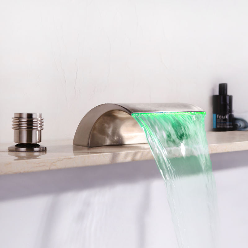 LED waterfall bathroom three-hole double handle faucet