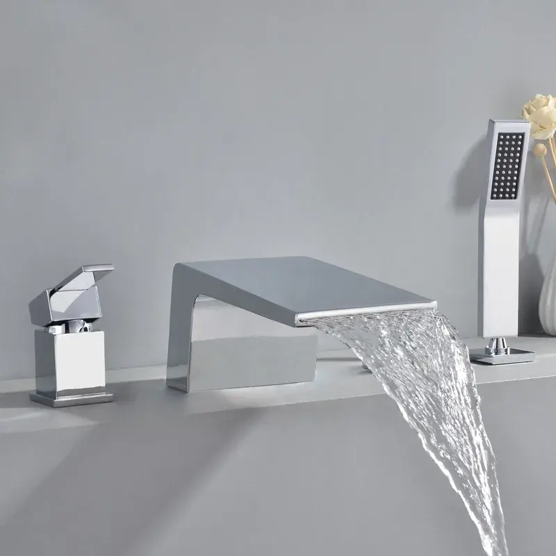 Waterfall Deck-Mount Roman Tub Faucet with Handshower