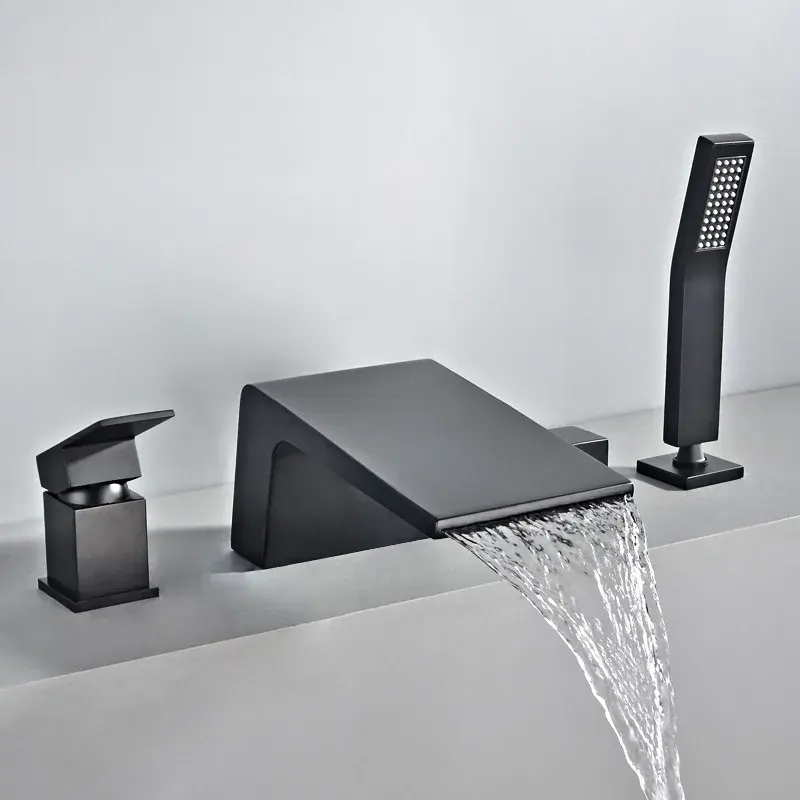 Waterfall Deck-Mount Roman Tub Faucet with Handshower