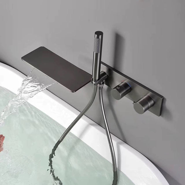 Bathroom waterfall gunmetal matte gray bathtub faucet