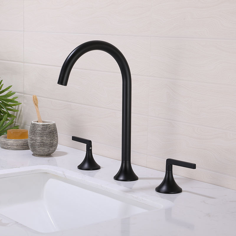 Matte Black Bathroom Widespread Sink Faucet Double Handle Brass