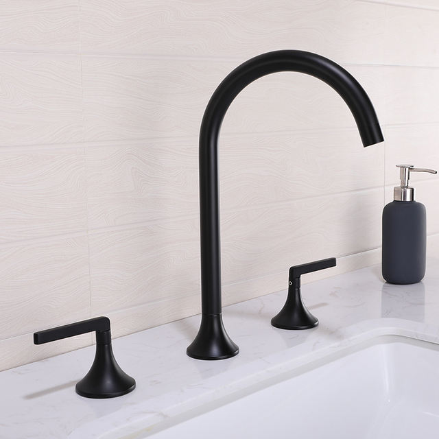 Matte Black Bathroom Widespread Sink Faucet Double Handle Brass