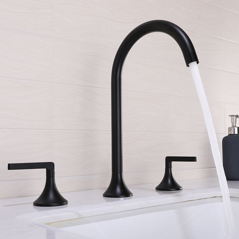Matte Black Bathroom Widespread Sink Faucet Double Handle Brass