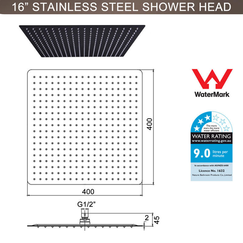 10/12 inch Ultra-thin Stainless Steel Square Top Spray Wall Mounted Rainfall Shower head