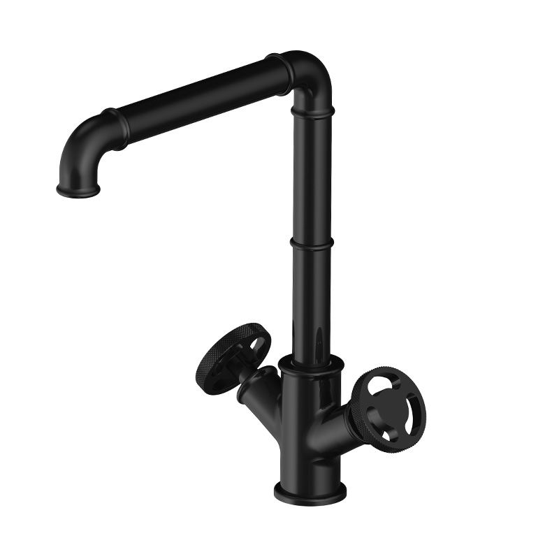 Industrial  Single Hole Kitchen Faucet Brass 2 Handle Mate Black