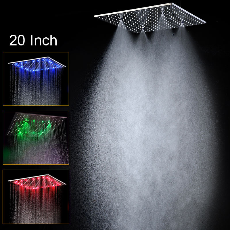 Shower head rain shower LED shower panel ceiling mounted 304 stainless steel polished 16/20 inch