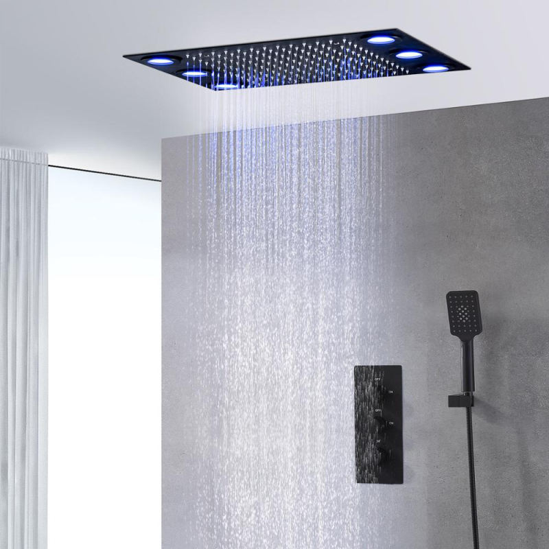 Matte black LED multifunctional shower set